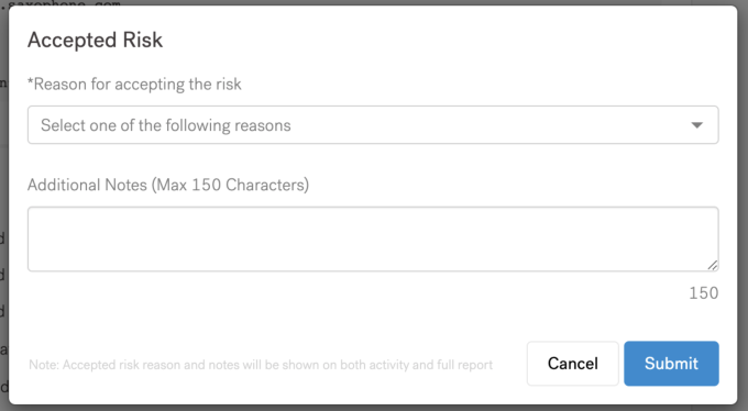 Accepted Risk No Dropdown