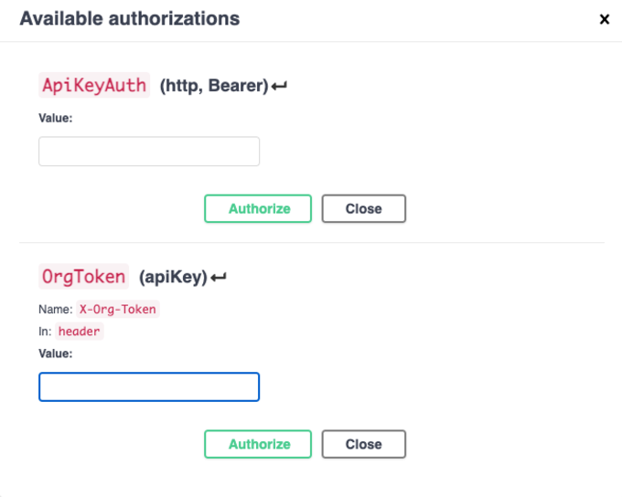 API Authorization Window