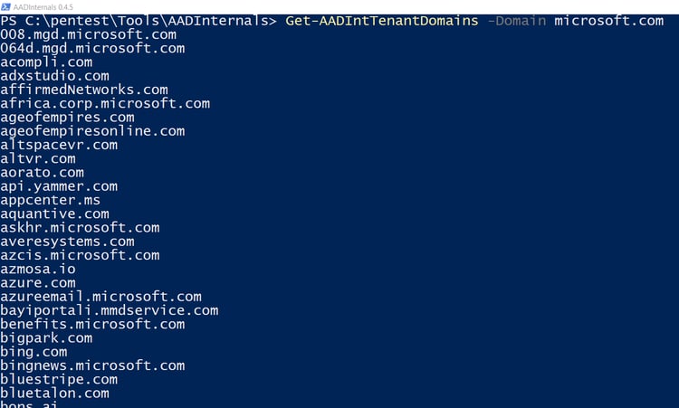 screenshot of commands to detect the subdomains on Azure